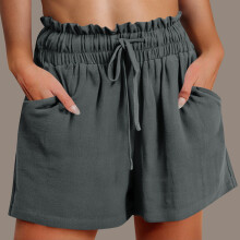 Pantaloncini sportivi casual da donna a tinta unita con coulisse e tasca