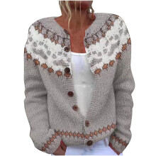 Damen-Cardigan im Ethno-Jacquard-Stil mit Boho-Stickerei, Acryl-Strickwaren, offener Vorderteil, lockere Passform, Übergrößen S-5XL, Blumenmuster,