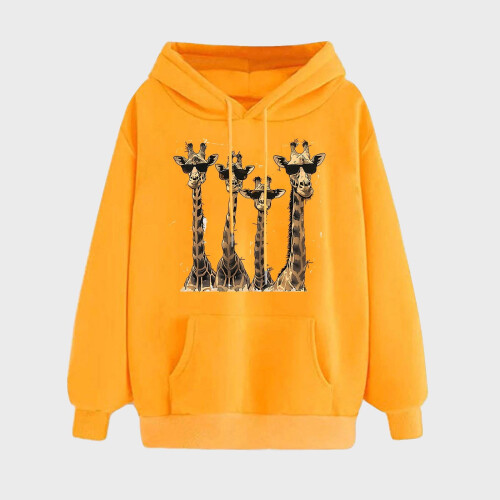 Damen-Kapuzenpullover mit Herzchen-Print, Rundhalsausschnitt, Valentinstag-Pullover, Gelb, Größe XL 1