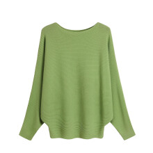 Suéter de tricô plus size de inverno feminino, manga longa estilo morcego com detalhes em miçangas, gola redonda, verde menta – Compatível com