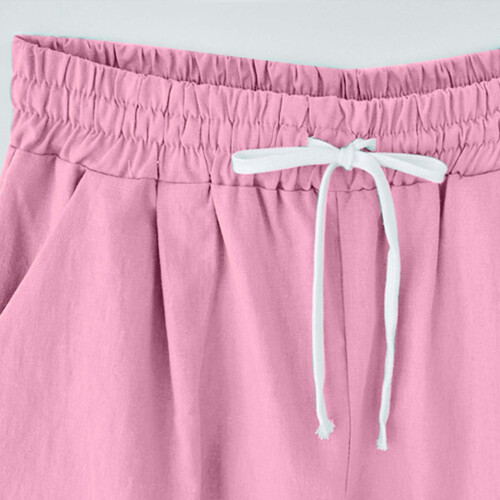 Γυναικείο σορτς QLEICOM Plus Size από βαμβάκι και λινό, μονόχρωμο, με 5 τσέπες, casual σορτς 2
