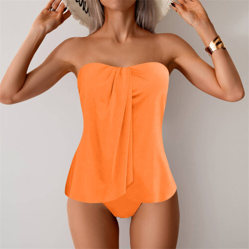 Μαγιό Tankini για γυναίκες, στράπλες, μπαντό μαγιό, μοντέρνο αδυνάτισμα, μονόχρωμο, 2 1