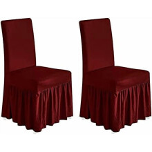 Ensemble de 2 housses de chaise extensibles avec jupe, bordeaux, en spandex lavable, pour salle Ă manger, cuisine, mariage, enfants et animaux