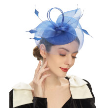 Chapeau bibi Miyuadkai pour tea party, style Kentucky Derby, avec bandeau et accessoire bleu.