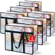 Lot de 6 sacs de rangement transparents en vinyle, 40 L, poignées renforcées – pour la literie, les vêtements, les oreillers, les jouets ;