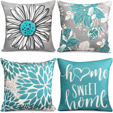 Conjunto de 4 capas de almofada azul-petróleo de 40x40cm – Capas de almofada de linho para sofá, poltrona, área externa, decoração rústica e