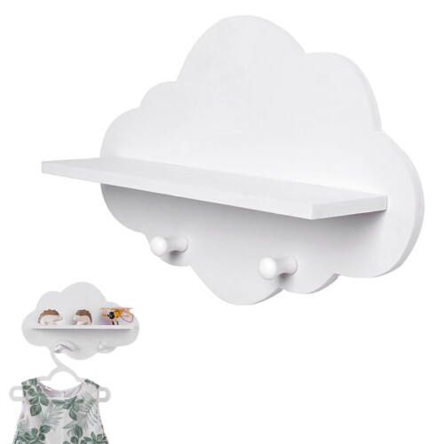 Ράφια Cloud White Cloud Wall Racks Ξύλινα Ράφια με Γάντζο για Παιδικό Δωμάτιο, Ράφια