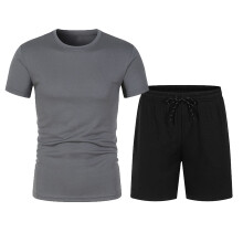 Herre shorts2-delt antrekk loungesett korte ermer rund hals strand sommer ensfarget avslappet løping fitness trening lommer shorts treningsdress
