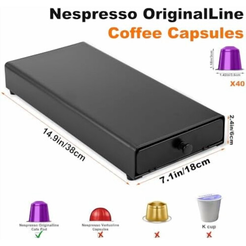 Συρτάρι για κάψουλες καφέ συμβατό με την Nespresso Original Line, Θήκη για κάψουλες καφέ για 2