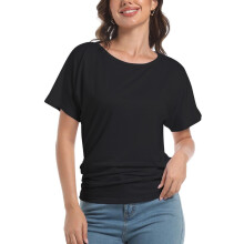 Dametopp med korte ermer og båthals og rynking i siden, Dolman Drapering