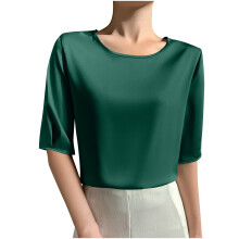 Blusa de seda feminina tamanho XXXL, manga curta, estilo elegante, blusa de cetim, regata lisa com gola, camisa de seda sofisticada.