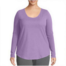 Camisetas femininas casuais lisas com gola redonda e mangas compridas, tamanhos P a 5XG.