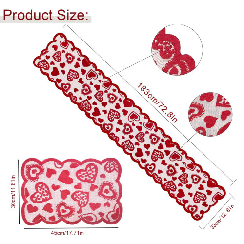 Heart-Shaped Red Table Runner with Matching Placemats 2