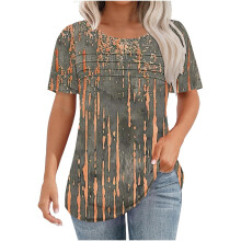 Lässige Damen-Tunika-Tops mit kurzen Ärmeln, Rundhalsausschnitt, locker geschnitten, sommerliche Bluse mit Blumenmuster
