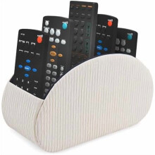Porta-controles remoto em couro PU com 5 compartimentos para controles de TV, controladores de mídia e materiais de escritório – Compatível com