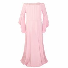 Womens Retro Dress for Photography Off Shoulder Long Sleeve Pregnancy Maxi Gown for Ladies Photoshoot Pink 2XL