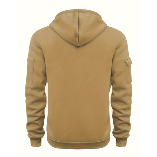 Moletom com Capuz SYMOID Masculino Bege Liso com Bolso e Zíper 2