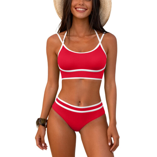 Damen-Badeanzug, konservatives, hochgeschnittenes, einfarbiges Bikini-Set, geteiltes Design und bequem, für Strand, Pool oder 1