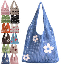 Sac bandoulière en crochet pour femme, style bohème, sac de plage en maille, cabas pliable et anti-sable, idéal pour les vacances, la piscine et