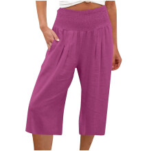 ZKCCNUK Sommer Damen Caprihose in Übergröße, locker geschnitten, weites Bein, hoher Bund, gerader Schnitt, lässige Hose