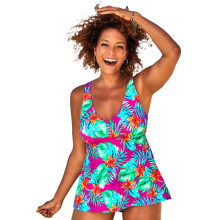 Badedrakter for alle damer med V-hals, flagrende tankini-topp