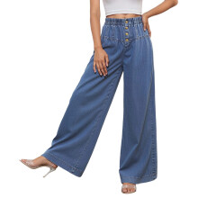 Jeans da donna, jeans a gamba larga, casual, a vita alta, elasticizzati, a gamba dritta, pantaloni in denim larghi