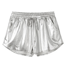 Pantaloni da donna in similpelle Elainilye Nightclub Pantaloni riflettenti in metallo Pantaloncini dorati Pantaloncini sportivi da donna con tasca
