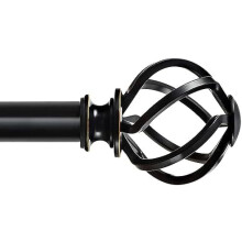 Fekete, strapabíró függönyrúd, 66–120 hüvelyk, 1 hüvelyk átmérő, csavart kalitkavég, kompatibilis a standard konzolokkal