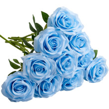 Kunstige roser 10 stk. åpne blomsterbuketter med kunstige rosestilker til bryllupsarrangement, brudebukett, midtpunkt, falske kunstige silkeblomster