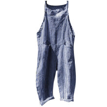 Macacão feminino listrado sem mangas - Macacão bandage estiloso com detalhe de bolso