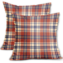 Lot de 2 housses de coussin à carreaux automnaux 50 x 50 cm – Imprimé rustique orange et bleu, housses de coussin décoratives