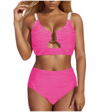 Costume da bagno bikini da donna Kukoosong a vita alta con scollo a V, design arricciato e testurizzato, spalline sottili per la spiaggia e l'estate.