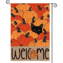 Drapeau de jardin d'automne en toile de jute, vertical, double face, motif citrouille, décoration extérieure pour la cour et le jardin, 30 x 45 cm