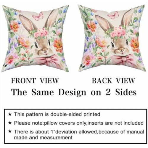 Housses de coussin Lapin de Pâques 45 x 45 cm, polyester, lot de 2 2