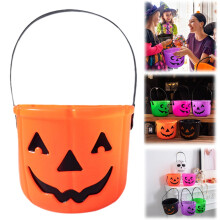 Halloweenpumpagodishink, Halloweenpumpahink, bärbar Jack-O-Lantern-hink, Bus eller godis, dekoration (orange)