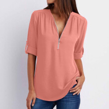 Damen-T-Shirts mit V-Ausschnitt, hochgekrempelten kurzen Ärmeln und Seitenschlitz – Sommertops für elegante und lässige Anlässe