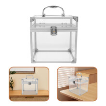 Boîte de rangement pour disques vinyles OUNONA en acrylique transparent avec poignée de transport, idéale pour la maison ou le bureau.