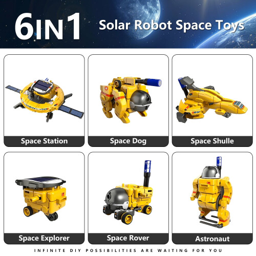 STEM Solar Robot Kit - 6-in-1 with Solar Panel & Battery Power - Educational Science Engineering Building Projects Gift 1