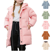 Girls Winter Coat Girls Puffer Jackets 2-11 Years Solid Color Down Long Sleeved Hooded Jacket Casual Outwear