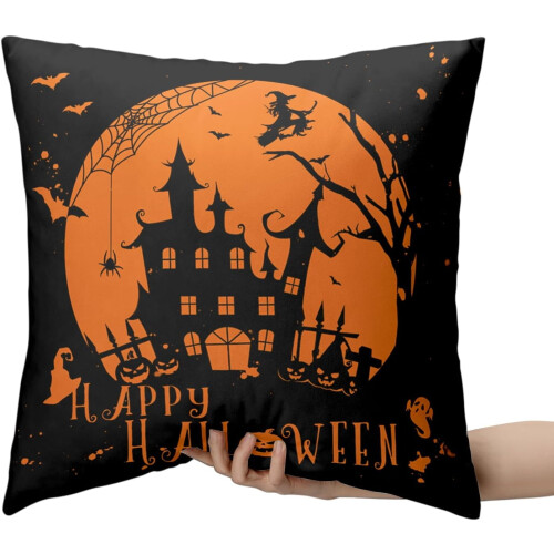 Εσωτερική διακόσμηση για το Halloween: Μαξιλαροθήκες με Κάστρο Μαγισσών και Ιστό 2