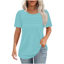 Petal Kurzarmtop für Damen, Sommer, lässiges Rundhals-Shirt, einfarbige, elegante Bluse, Falten-Tunika