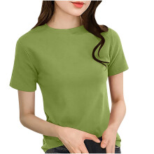 T-shirt basique à manches courtes et col rond pour femme grande taille - Nylon extensible et élasthanne, couleur unie, indispensable pour l'été,