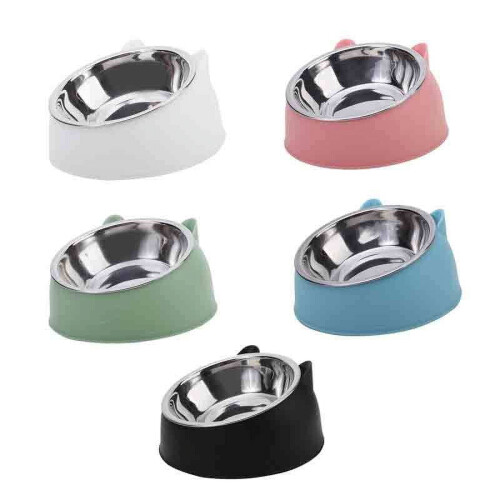 100 ml katteskål til hunde, 15 grader hævet, skridsikker hvalpebase, kattefoder, drikkevandsfoder, vippefunktion, beskyttelseshals, 1