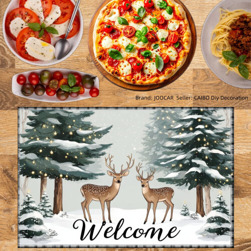 Σετ τραπεζομάντιλων Deer Winter Forest Linen 4 τεμαχίων 12x18 ιντσών 1