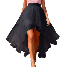 Jupe de carnaval scintillante pour femme – Maille superposée colorée, taille haute asymétrique, ourlet à volants étagés en mousseline