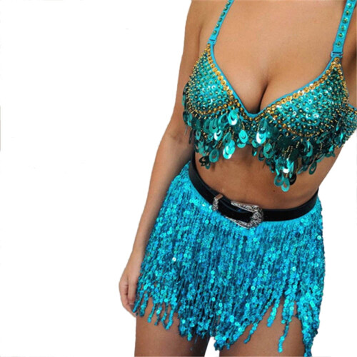 Sciorta Midi do Mhná, Sciorta Fillte Tassel le Sequin do Chlub, Sciorta Mini Gorm 1