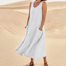 Robe de mariée bleue pour femme, robe d'été décontractée à rayures, col en V, manches courtes, poches, robe longue d'été