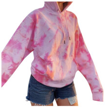 Rosa tie-dye-huvtröja med ficka och långärmad design för tonåringar – Kompatibel med vardagskläder