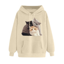 Beige Dam Långärmade Hoodies Med Dragsko Lös Casual Tröja Alla Hjärtans Dag Present Till Henne
