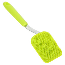 Silicone Dish Brush with Stainless Steel Handle, Ergonomic Grip Pot Scrubber for Cookware